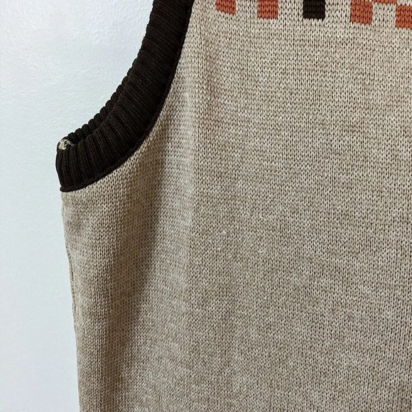 Vintage 70’s Acrylic Tan Funky Knit Grandpa Sweater Vest Neutral Mid Century - Picture 3 of 4